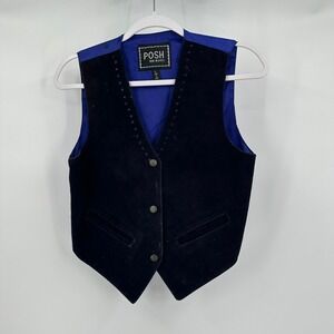 Womens  Boho Suede Vest Size L Old Money Tailored Minimalist Layer Black Vintage